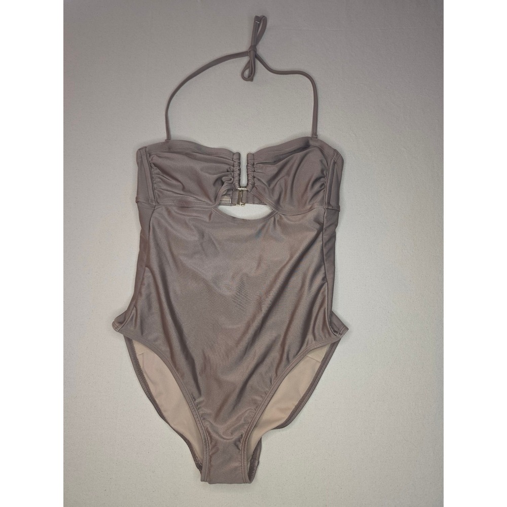 Shade & Shore U-Bar Bandeau One Piece Swimsuit Beige XL NWT